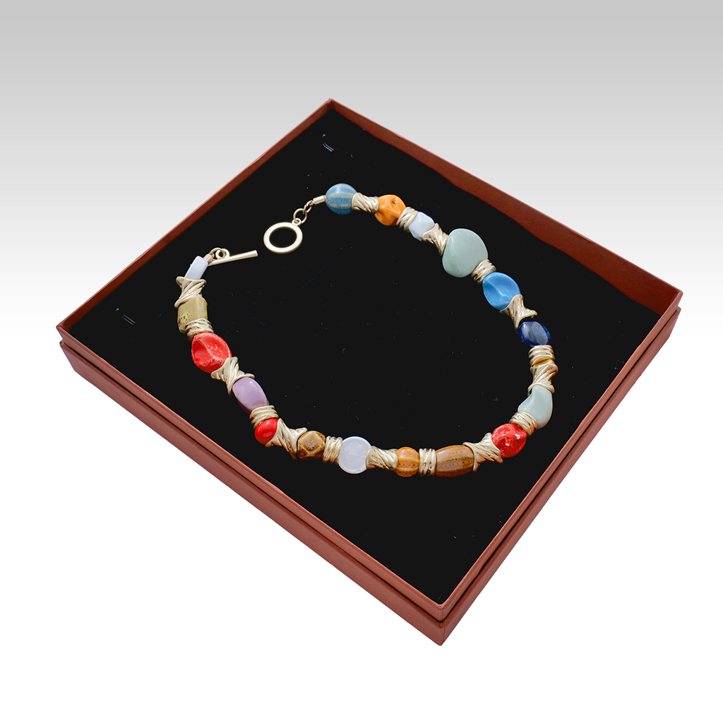 Gilded Multi-Hue Artisan Stone Necklace