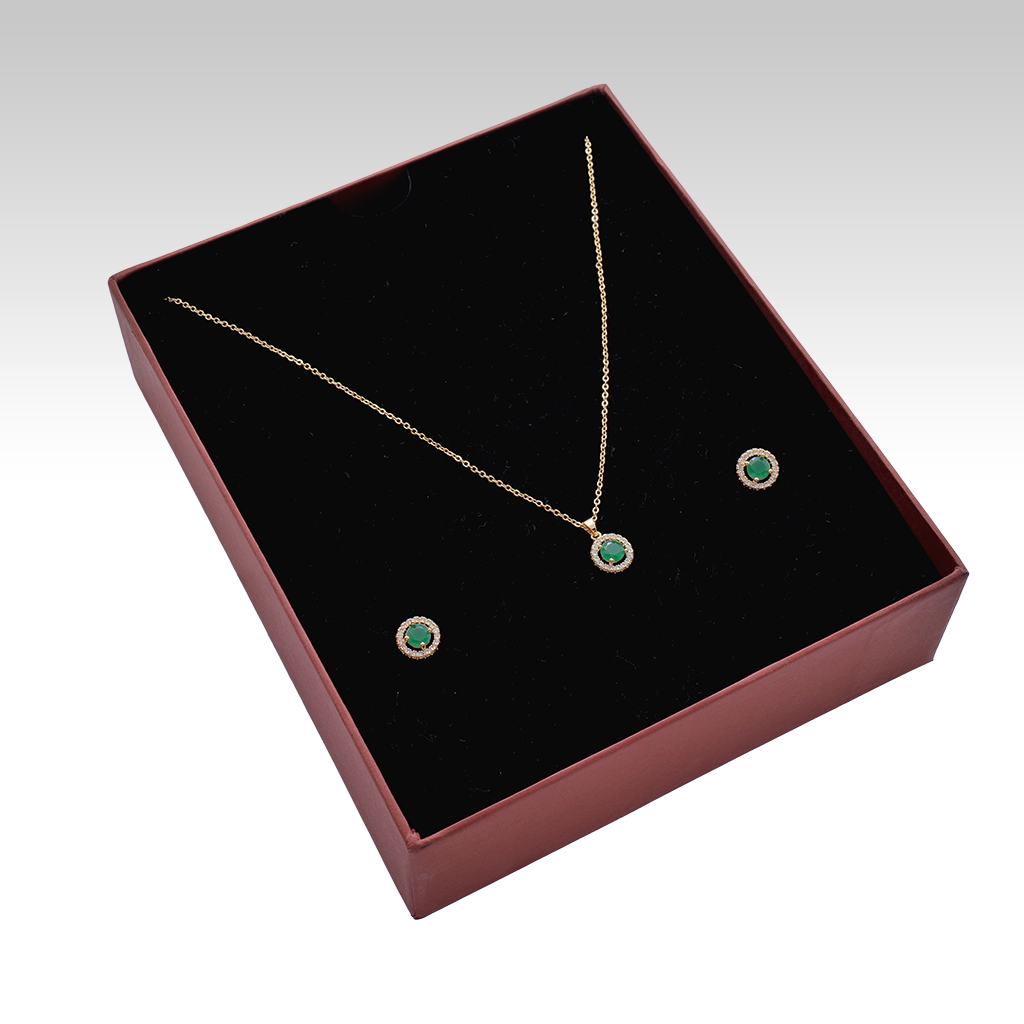 Gilded Emerald Halo Jewelry Set