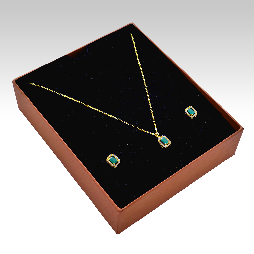 Emerald Elegance Golden Pendant Set