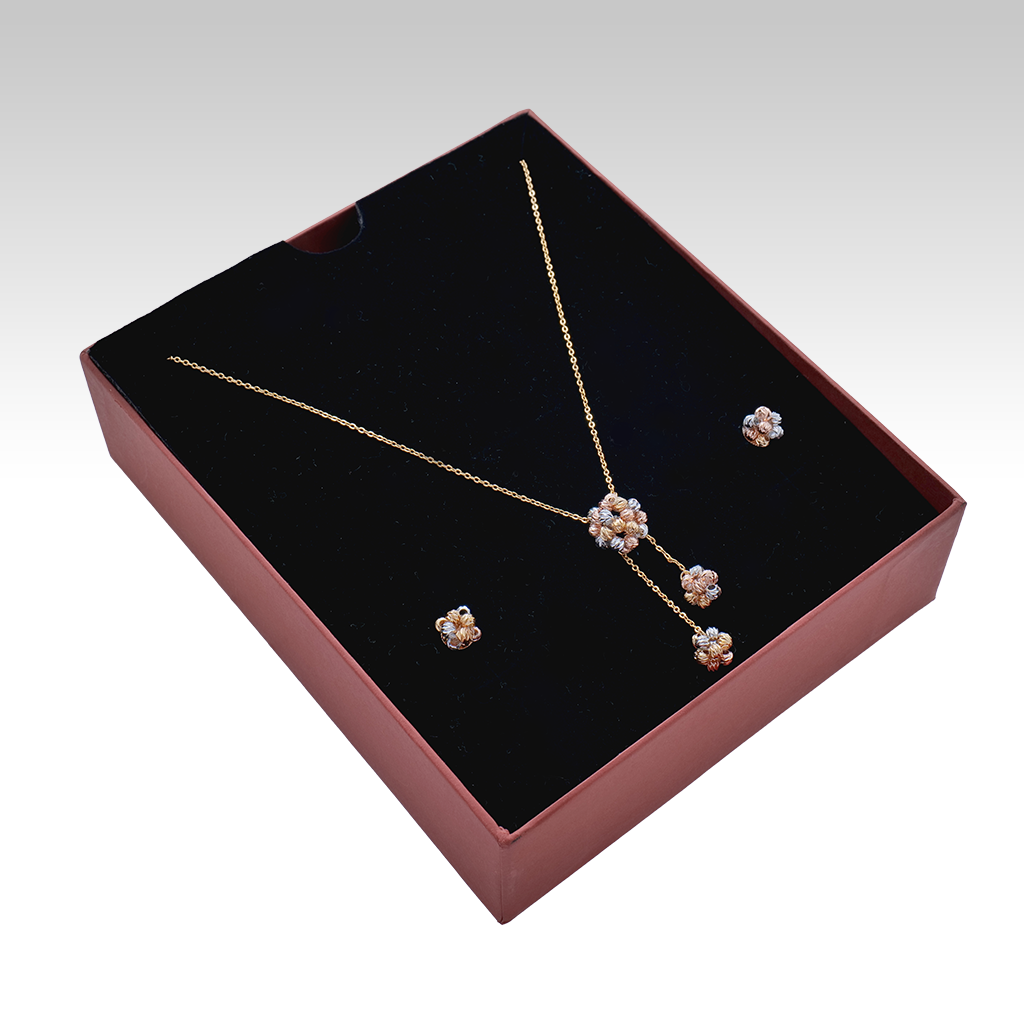Elegant Floral Pendant Necklace Set with Matching Stud Earrings Gold Finish