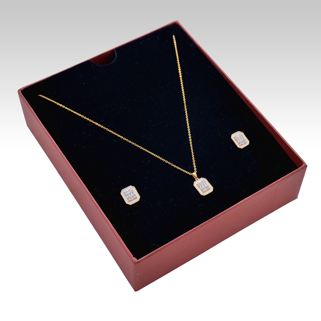 Gilded Emerald-Cut Pearl Mosaic Set