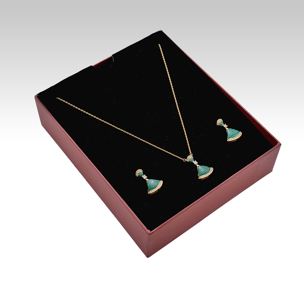 Gilded Malachite Fan Jewelry Set