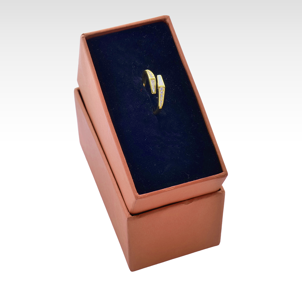 Gilded Geometric Inlay Bypass Ring