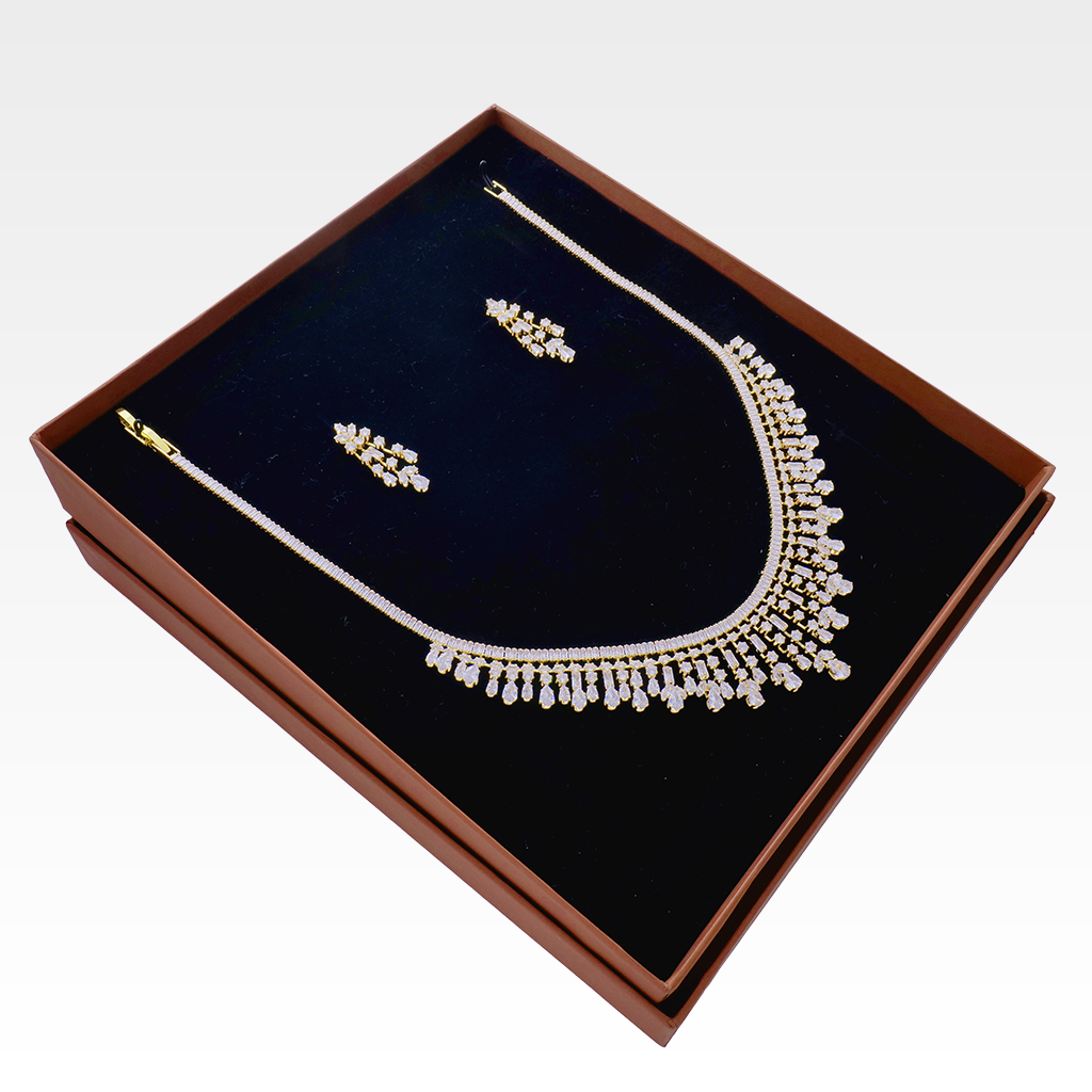 Luxury Diamond-Style Fringe Necklace Set with Dangle Earrings