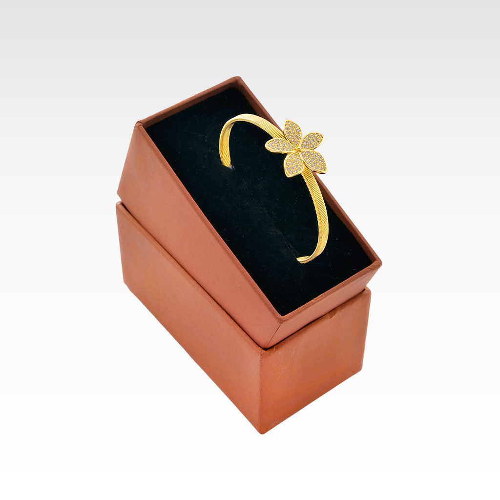 The Gilded Petal Diamond Encrusted Floral Bangle