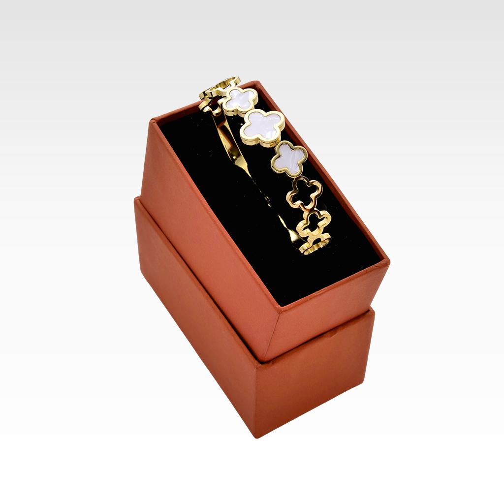 The Clover Cascade Mother of Pearl Gold Bangle