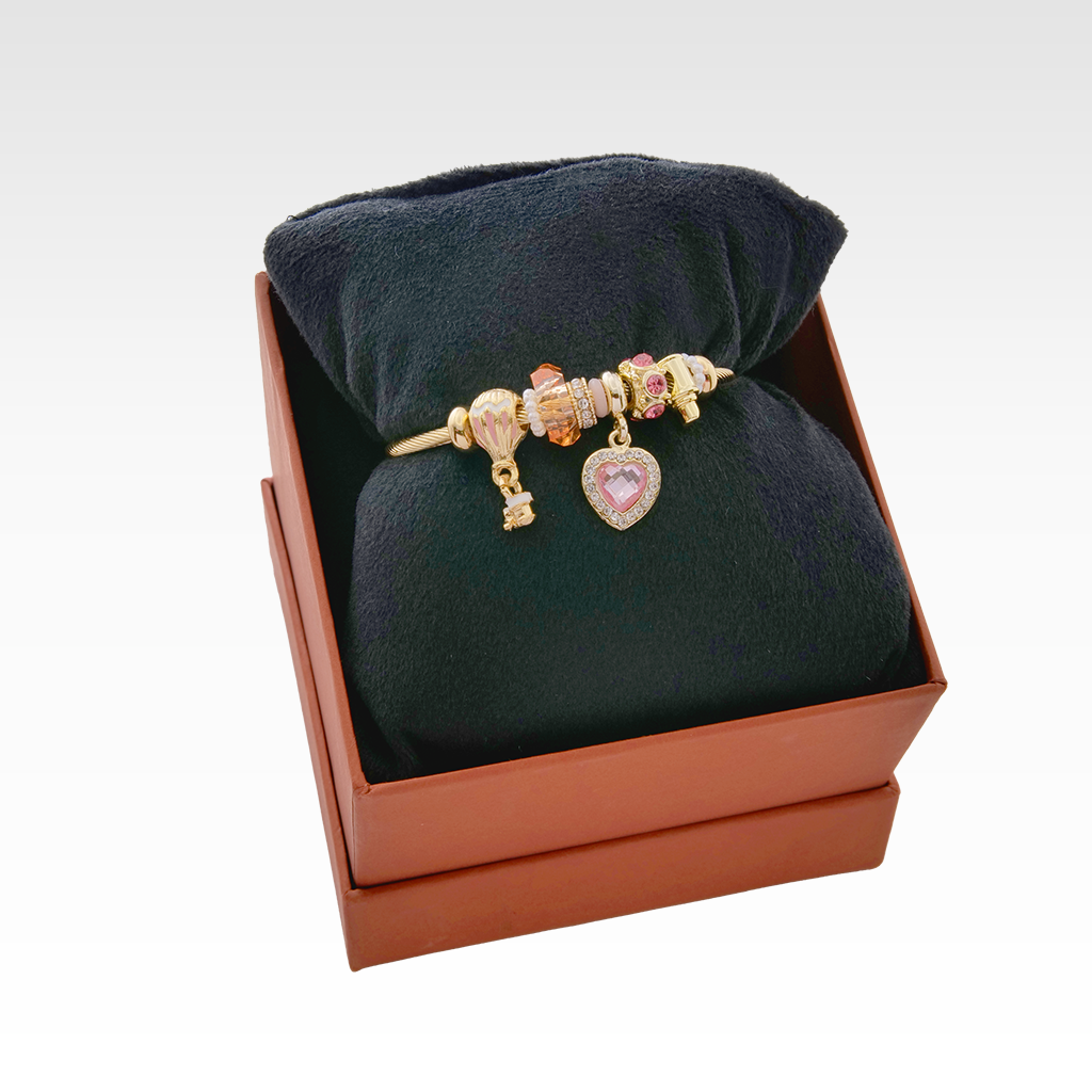 Gilded Heart & Hot Air Balloon Charm Bangle