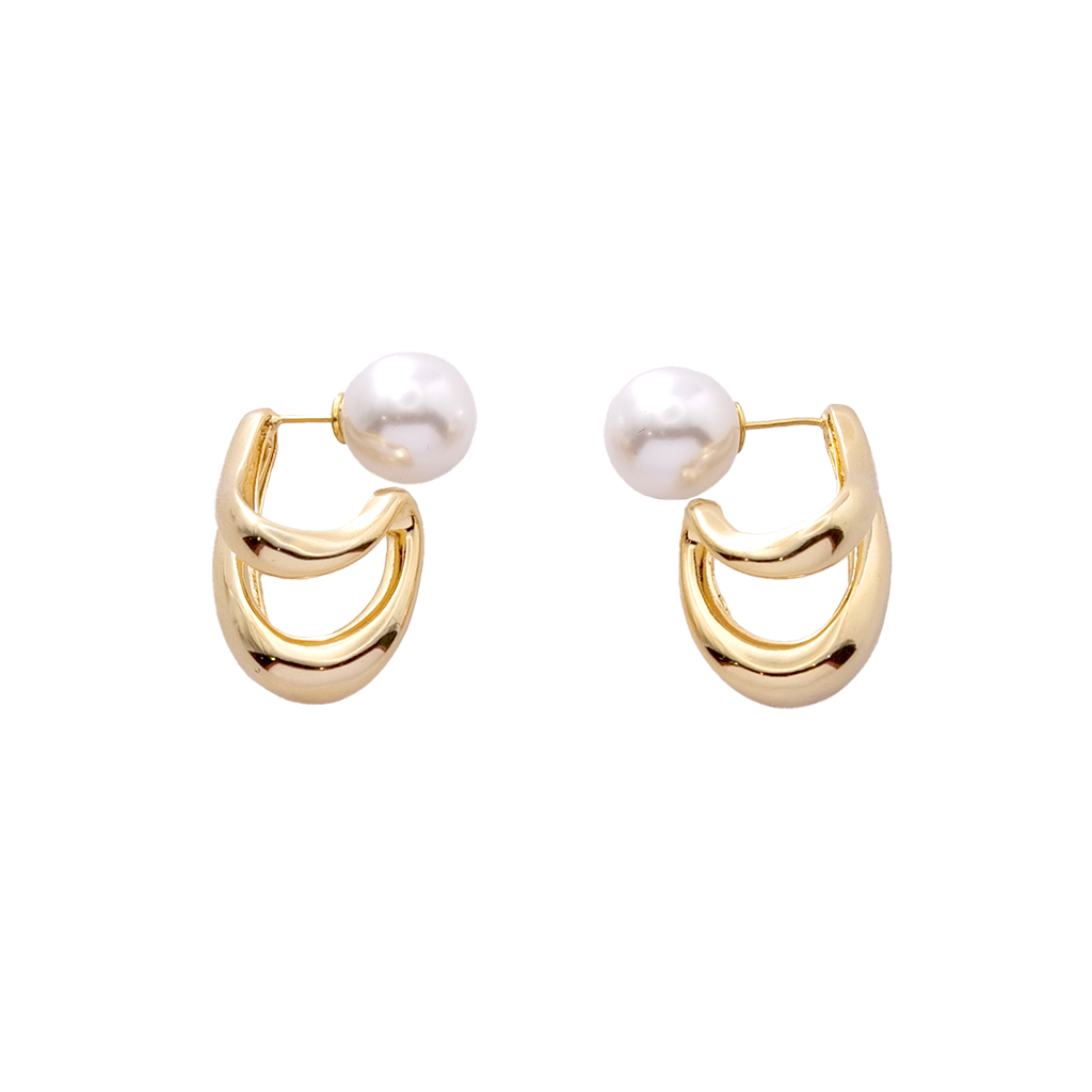 Sculptural Gilded Arc & Pearl Earrings