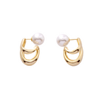 Sculptural Gilded Arc Pearl-Style Earrings