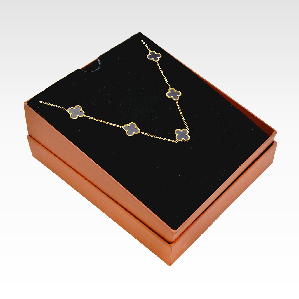 Gilded Onyx Clover Station Necklace