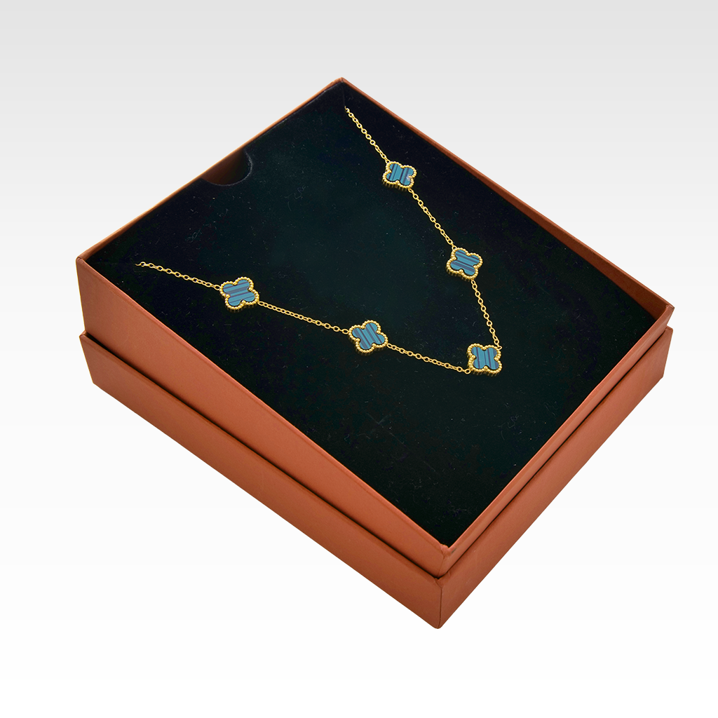 Gilded Malachite Clover Station Necklace