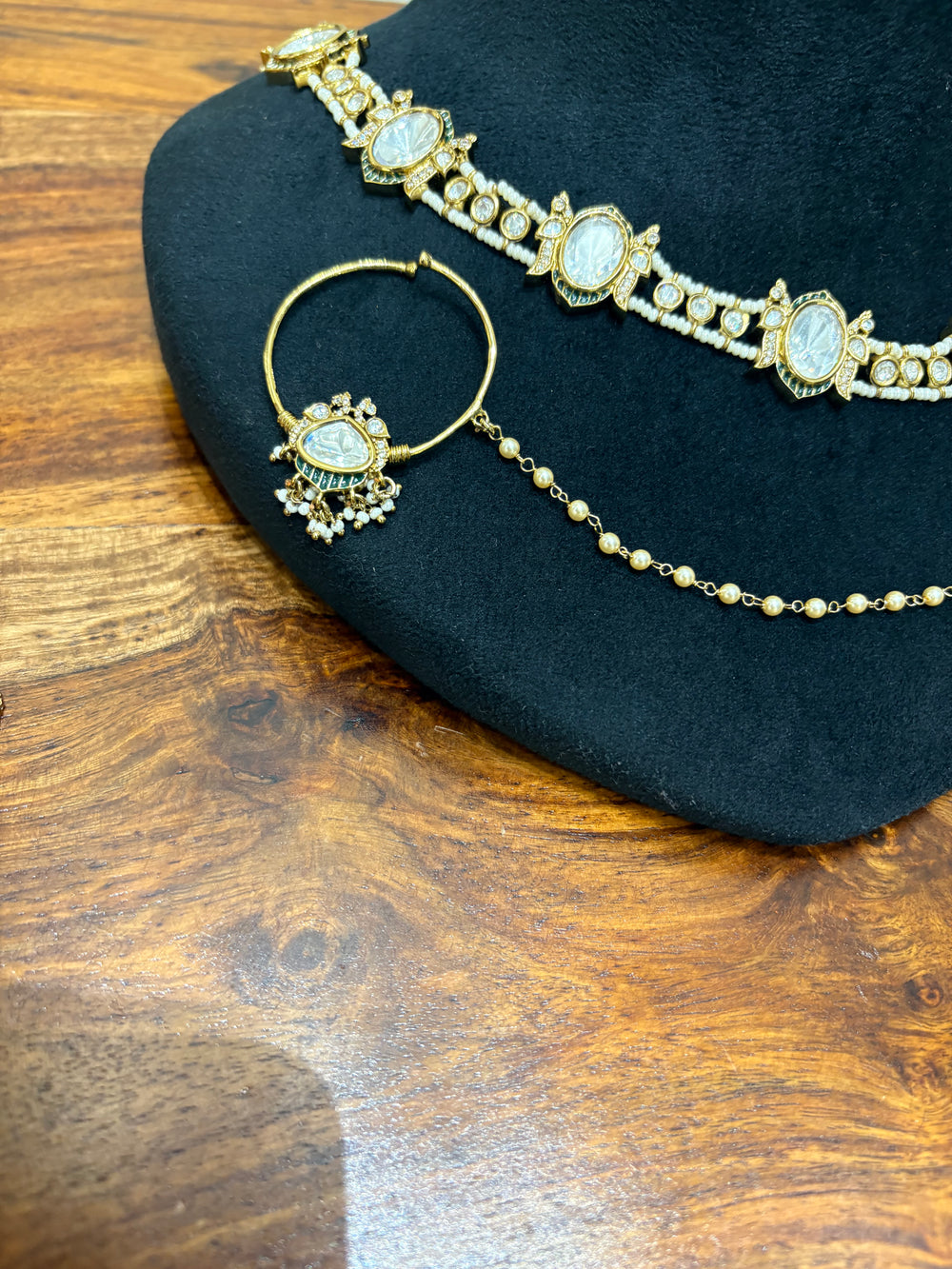 Meher Kundan-Inspired Bridal Jewellery Set real view 4