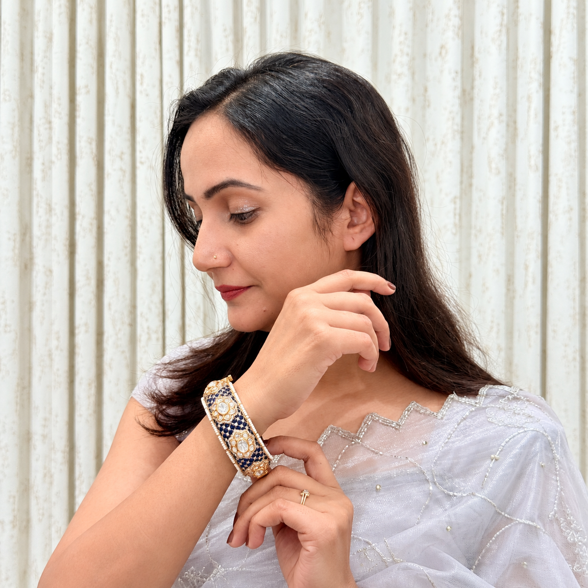 Ruby Pink Kundan-Inspired Polki Kada