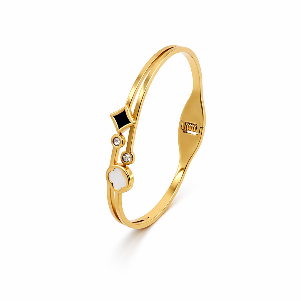 The Geometric Harmony Diamond & Onyx Bangle
