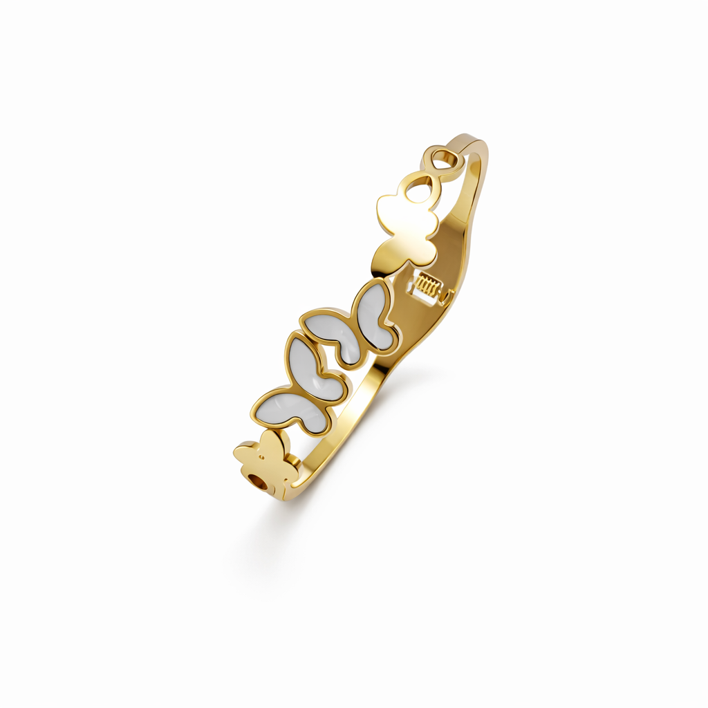 The Fluttering Grace White Enamel Butterfly Bangle