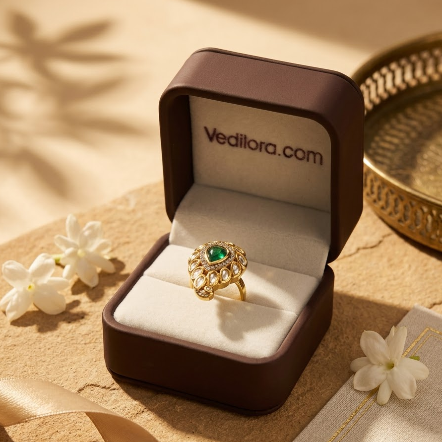 Teardrop Kundan Statement Ring Free Size / Adjustable Fit