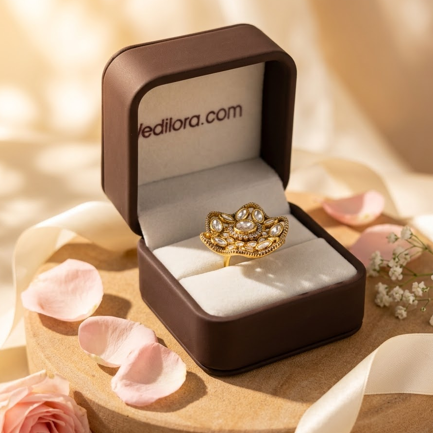 Royal Floral Kundan Statement Ring Free Size / Adjustable Fit