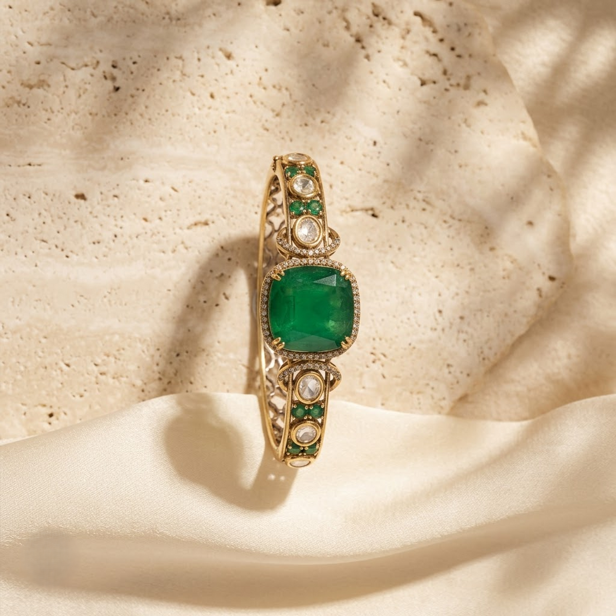 Emerald Green & White Stone Royal Statement Bracelet