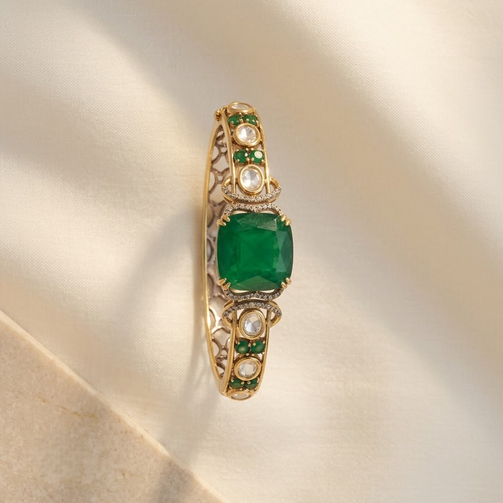 Emerald Green & White Stone Royal Statement Bracelet