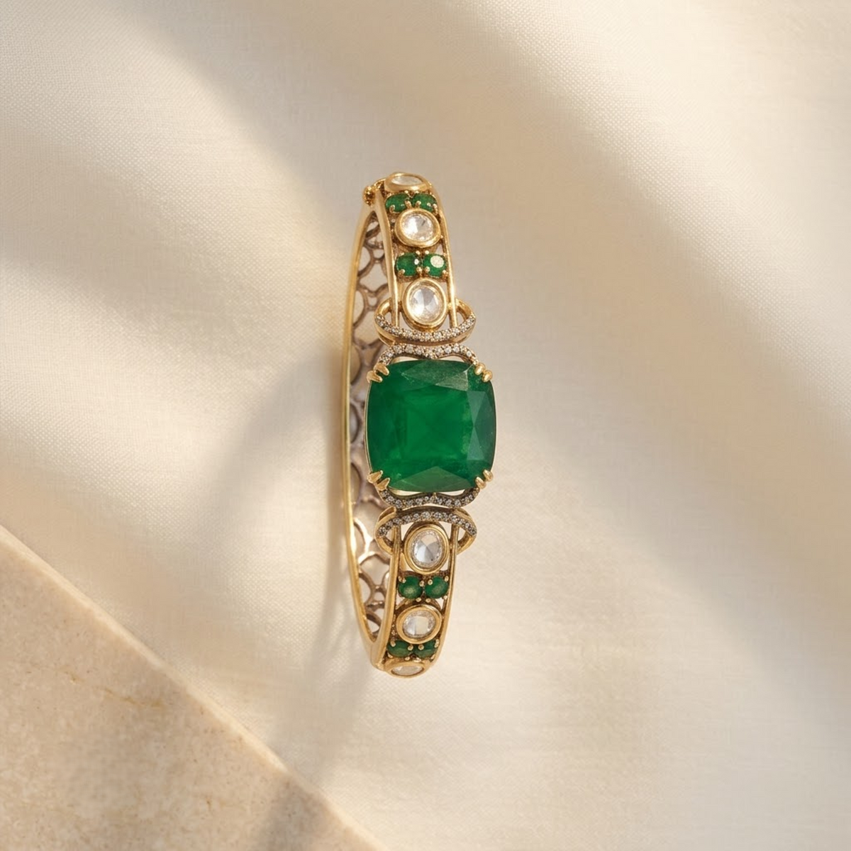 Emerald Green & White Stone Royal Statement Bracelet