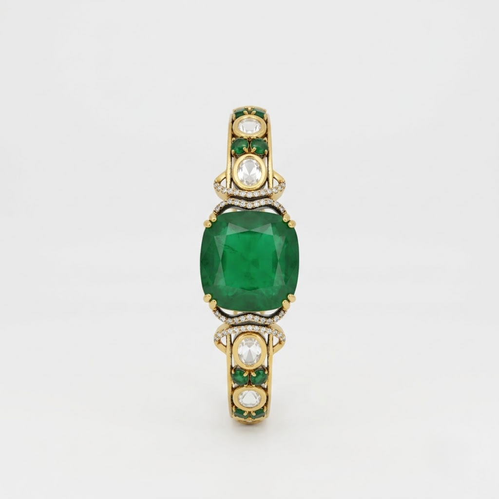 Emerald Green & White Stone Royal Statement Bracelet