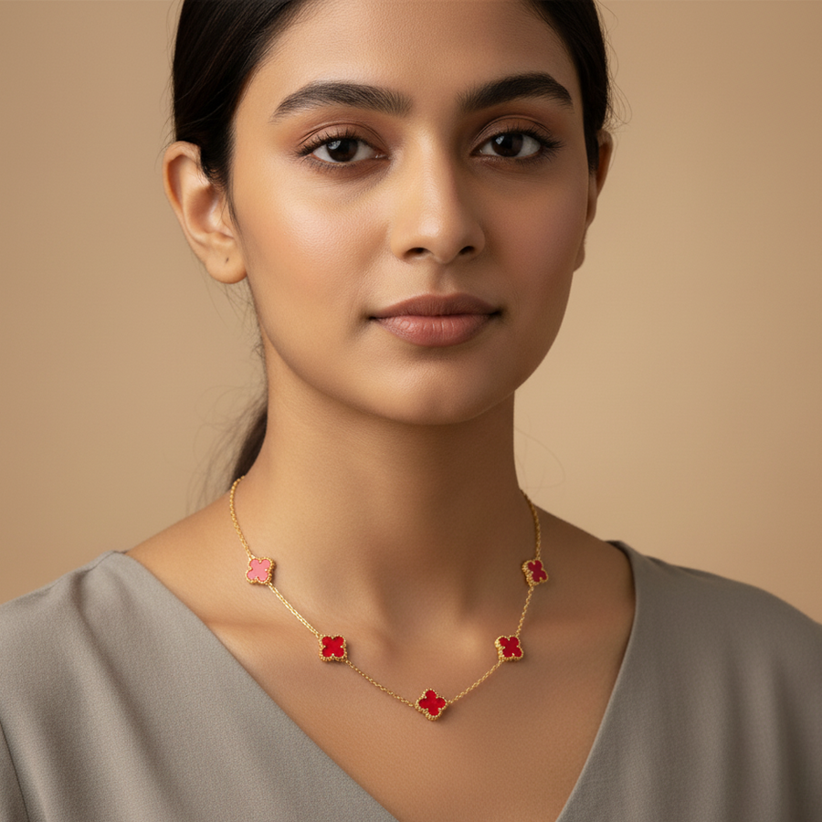 Gilded Crimson Clover Station Necklace