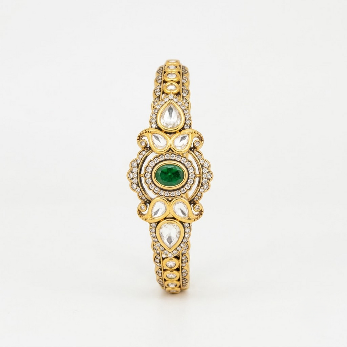 Emerald Statement Bracelet with Polki & CZ