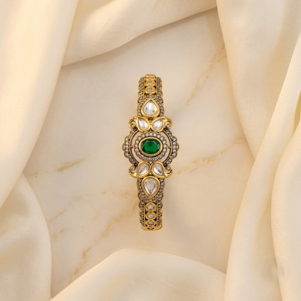 Emerald Statement Bracelet with Polki & CZ