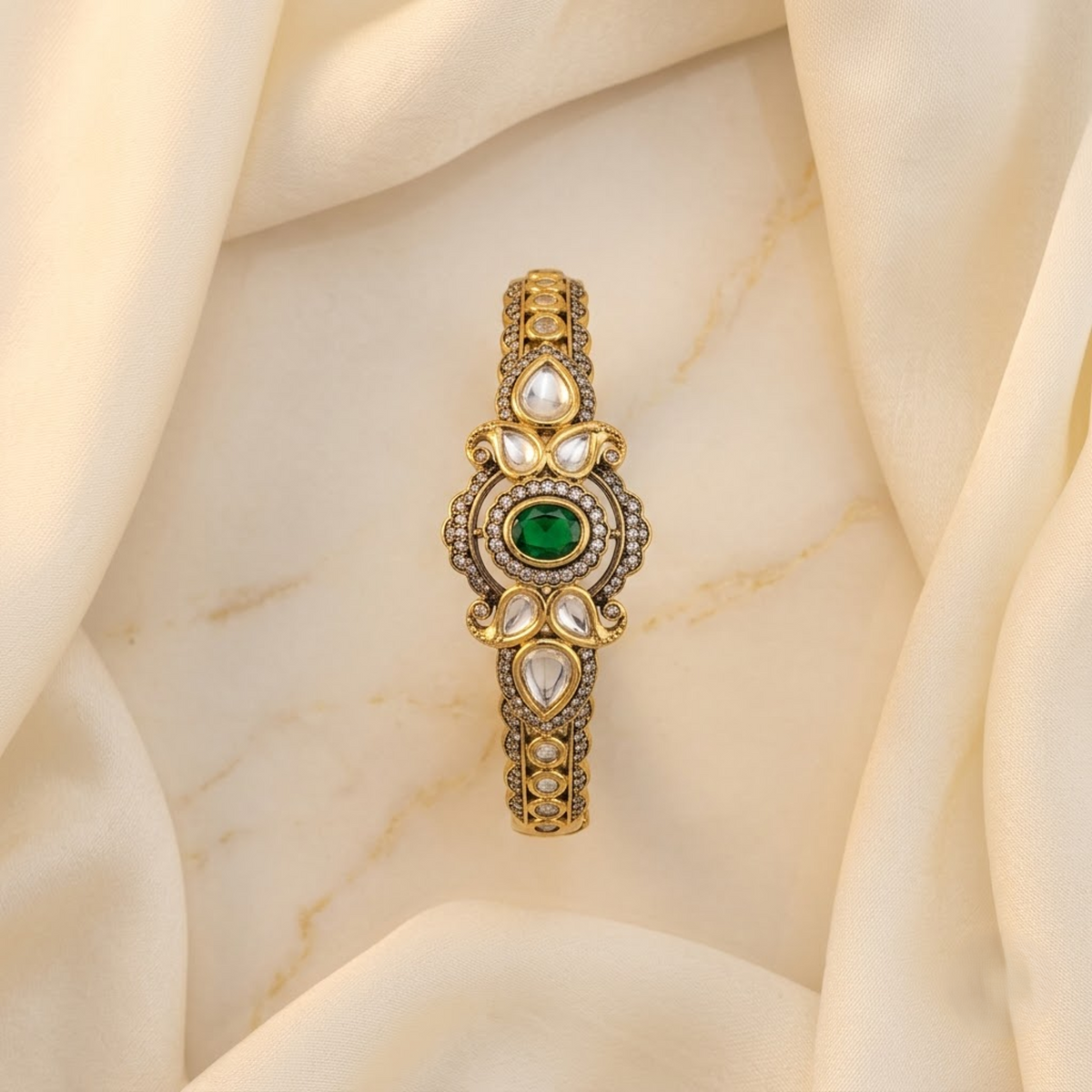 Emerald Statement Bracelet with Polki & CZ
