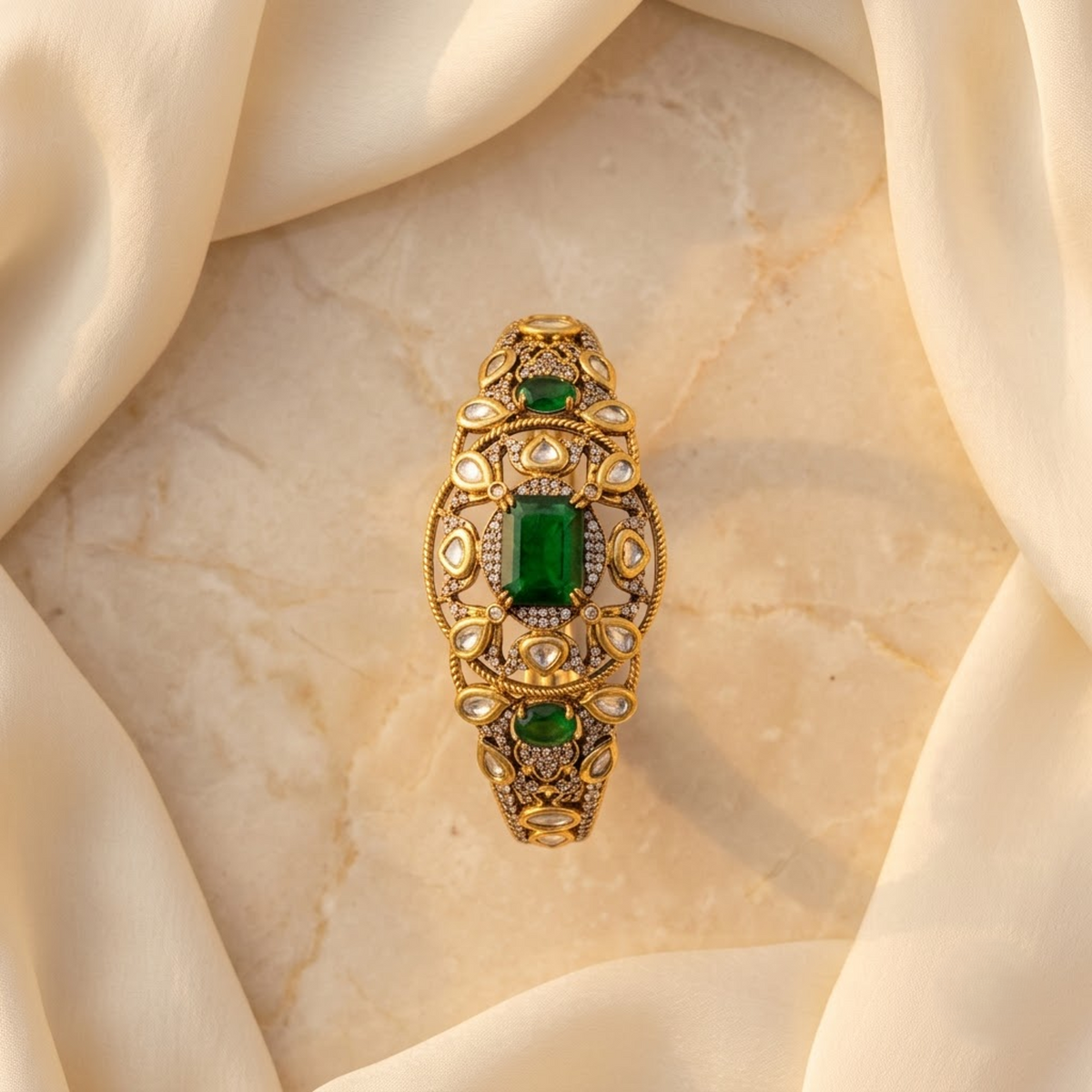 Emerald Green & White Stone Statement Bracelet