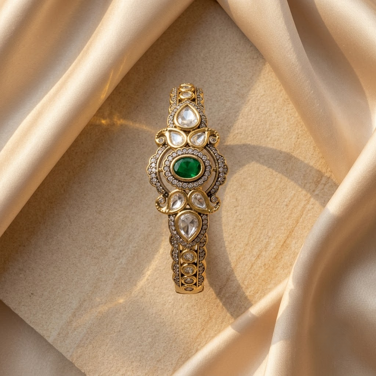 Emerald Statement Bracelet with Polki & CZ