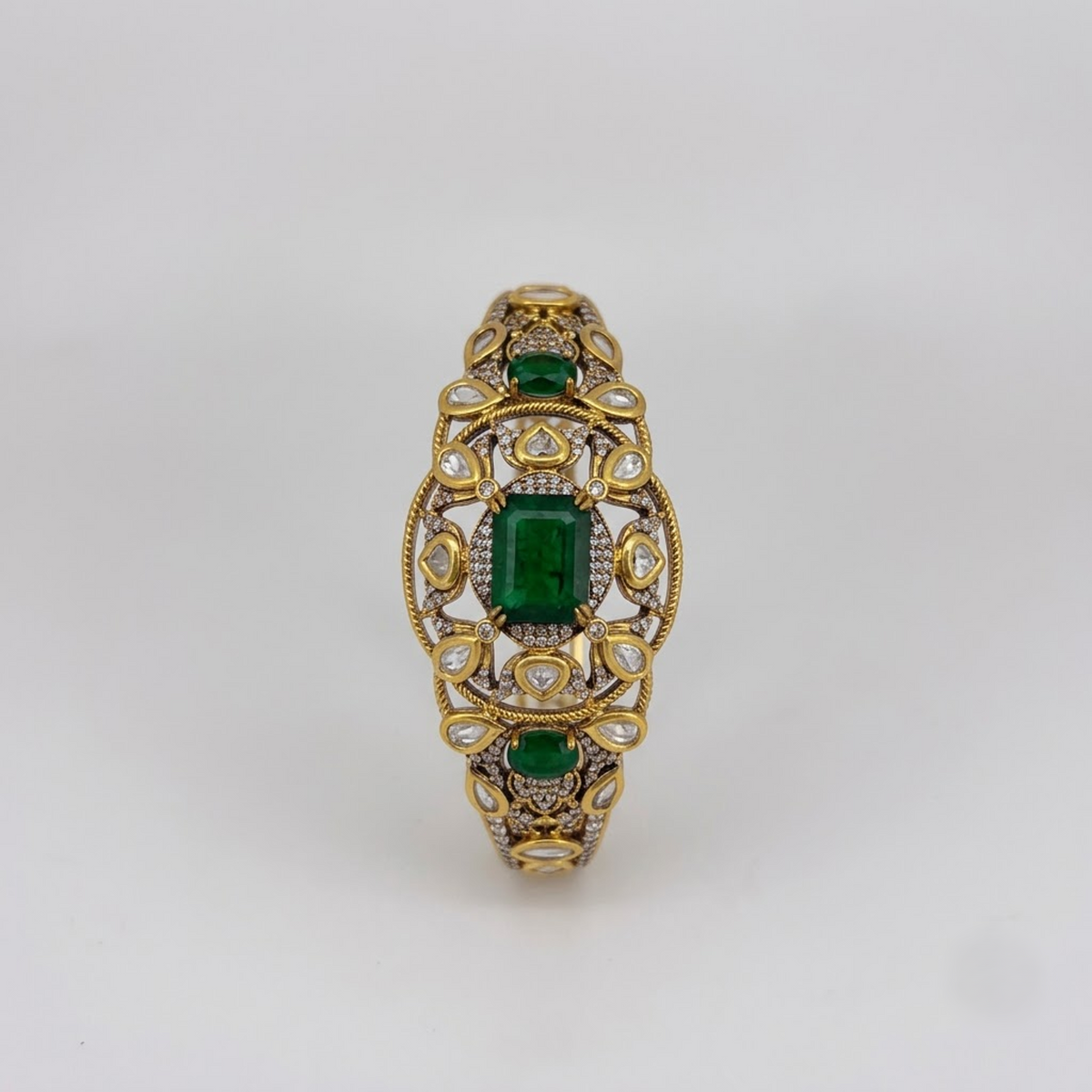 Emerald Green & White Stone Statement Bracelet