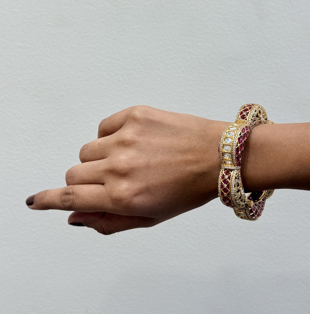 Elegant Lotus Kada with Intricate White Stone & Gold-Tone Detailing