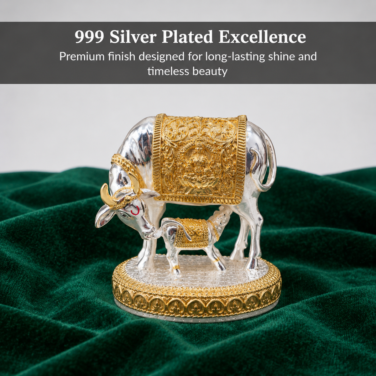 24K Gold plated and 999 Pure Silver Plated Kamdhenu Cow Idol - 6 Inch, Auspicious Vastu Home Decor for Pooja Room and Mandir I A Home Decore & Spiritual Gift
