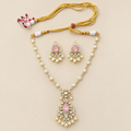 Vedilora® Premium Polki Pearl Necklace Set with Pink Stones & Matching Earrings | Bridal & Festive Jewellery