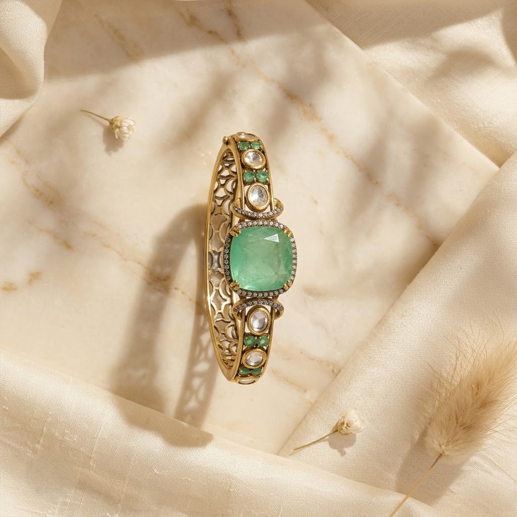 Emerald Green & White Stone Royal Statement Bracelet