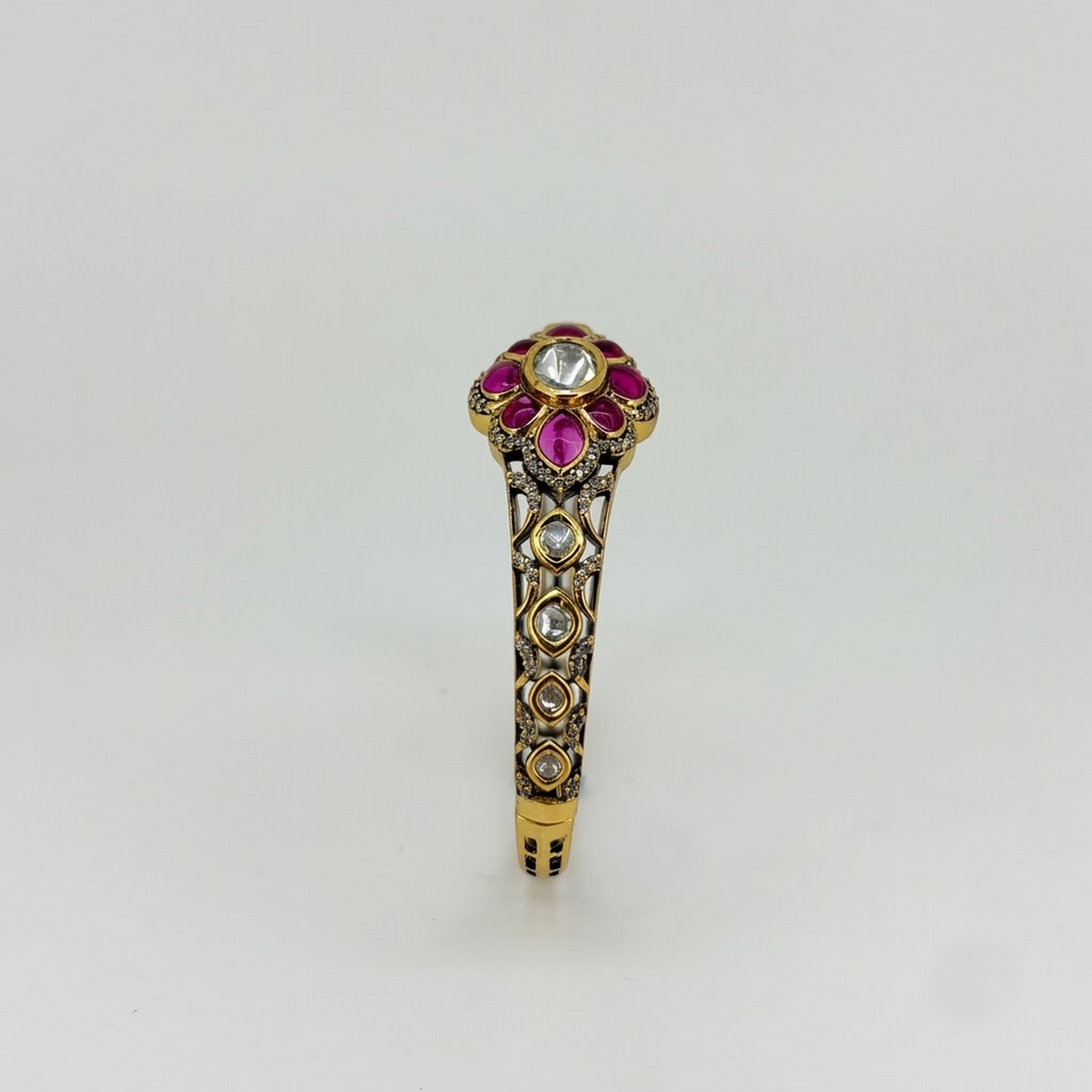 Floral Ruby Statement Bracelet with Gold-Tone Finish