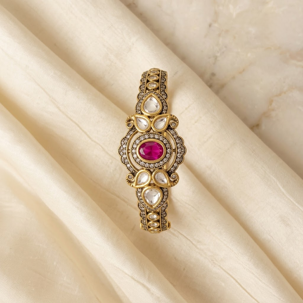 Emerald Statement Bracelet with Polki & CZ