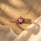Floral Ruby Statement Bracelet with Gold-Tone Finish