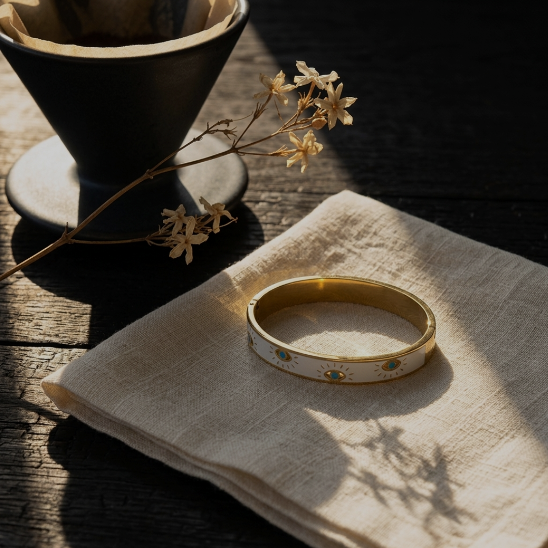 Gilded Enameled Sunlit Eye Bangle