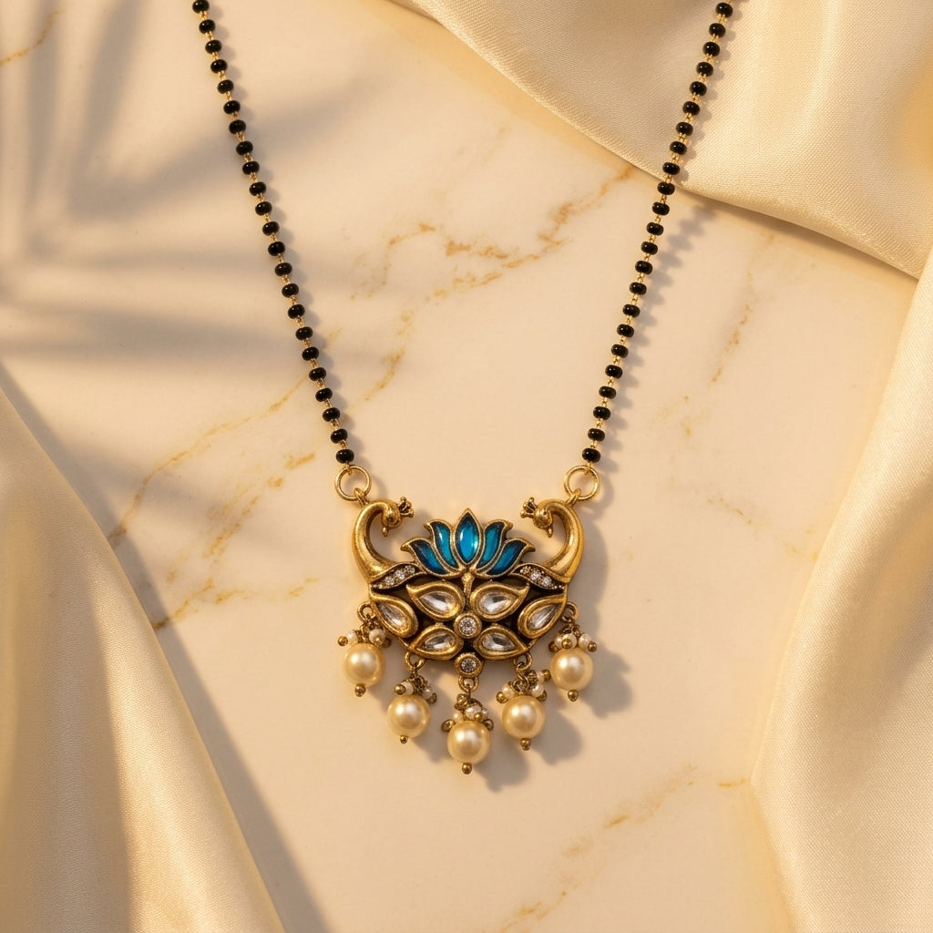 Royal Blue Lotus Kundan Mangalsutra for Women