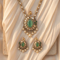 Royal Emerald Peacock Kundan Necklace Set with Earrings