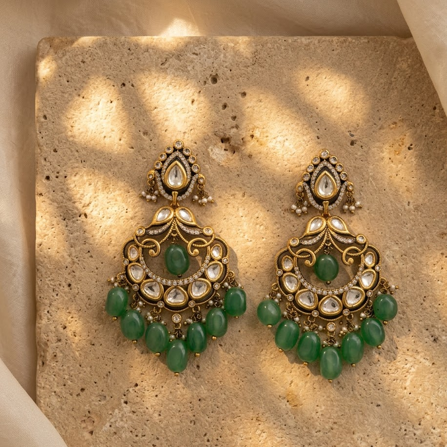 Vedilora Kundan Pearl Chandbali Earrings – Traditional Statement Jewellery