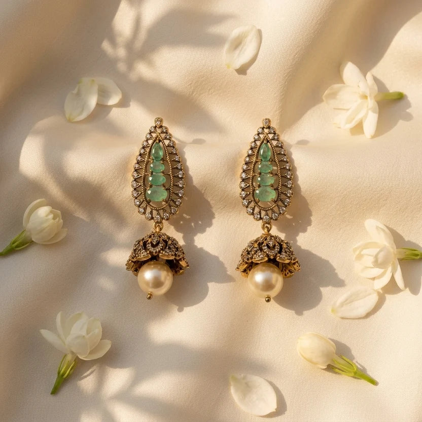 Elegant Pink Kundan-Inspired Pearl Jhumka Earrings