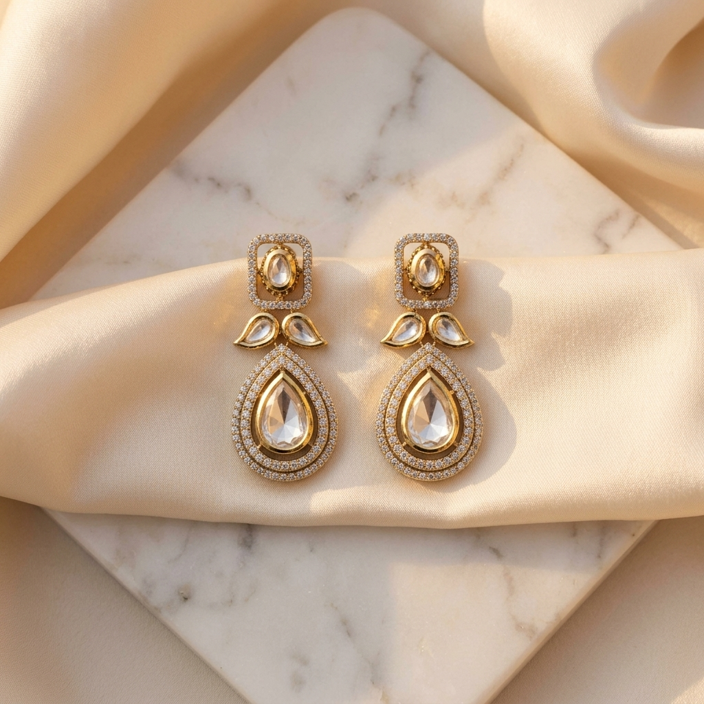 Classic Crystal Teardrop Drop Earrings – Gold-Tone Statement Earrings