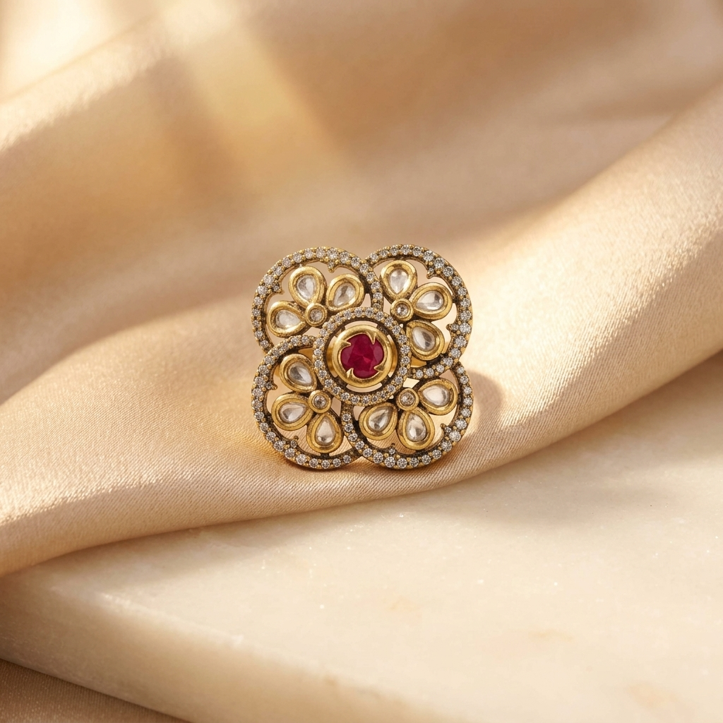 Ruby Floral Kundan Statement Ring