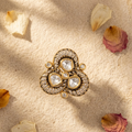 Vedilora Kundan Floral Statement Ring – Gold-Tone Designer Ring