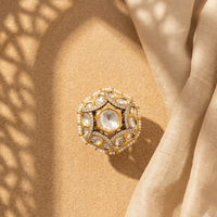 Vedilora Kundan Pearl Statement Ring – Gold-Tone Designer Ring Size: Free Size / Adjustable
