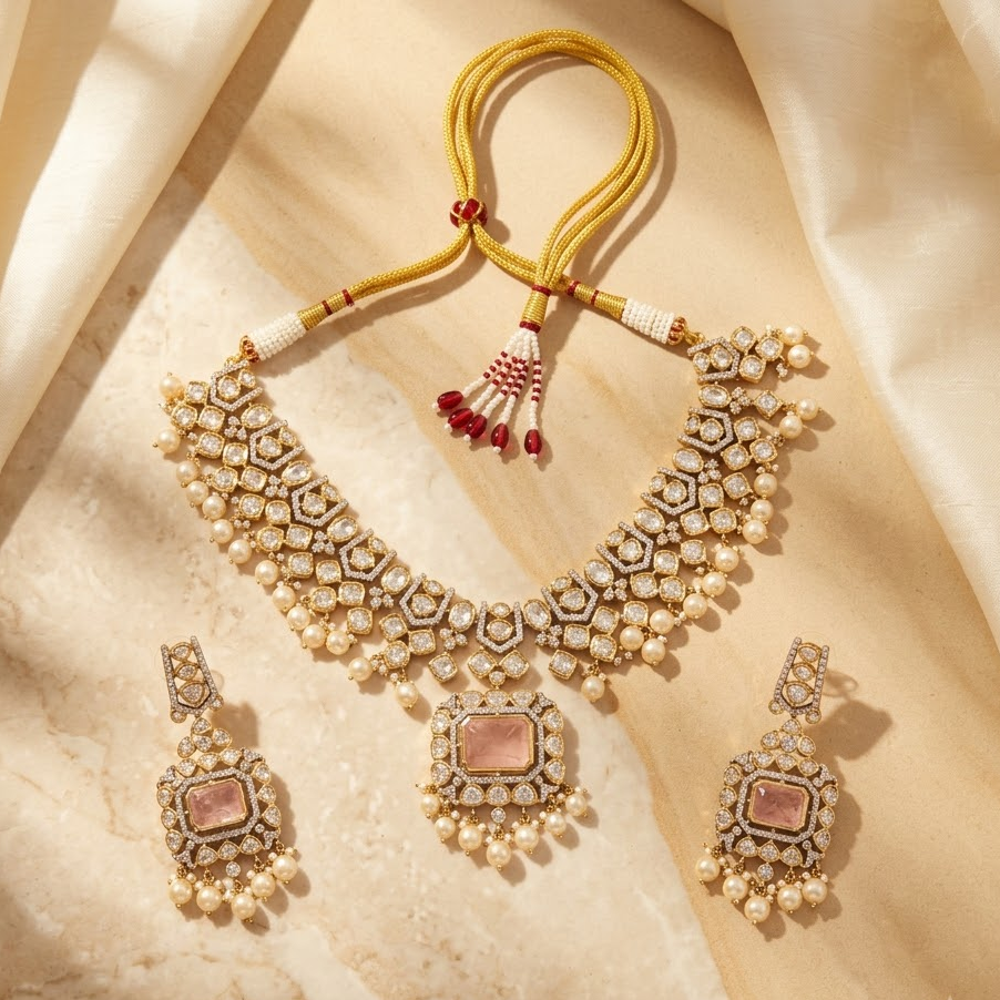 Blush Pink Kundan Bridal Necklace Set
