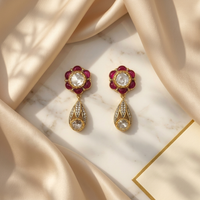 Elegant Ruby Pink Kundan-Inspired Drop Earrings